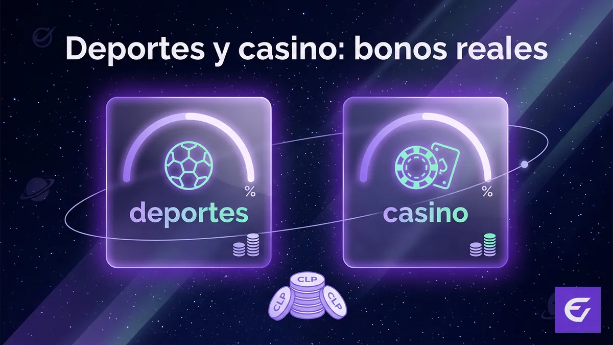 Comparación visual de bono deportes y bono casino Estelarbet Chile con monedas CLP