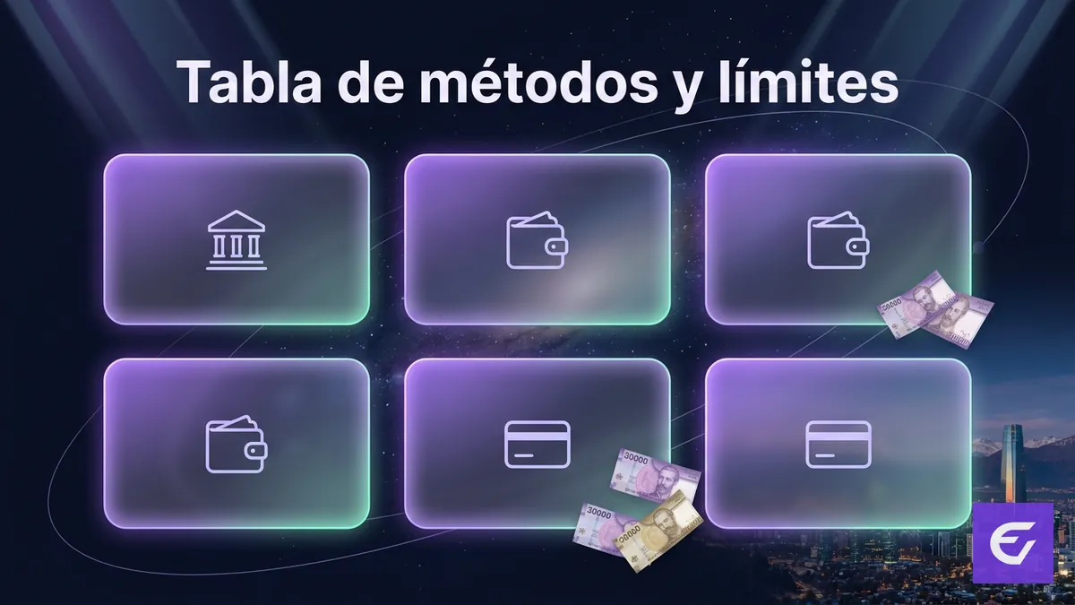 Tabla comparativa de métodos de depósito en Estelarbet Chile con mínimos y comisiones
