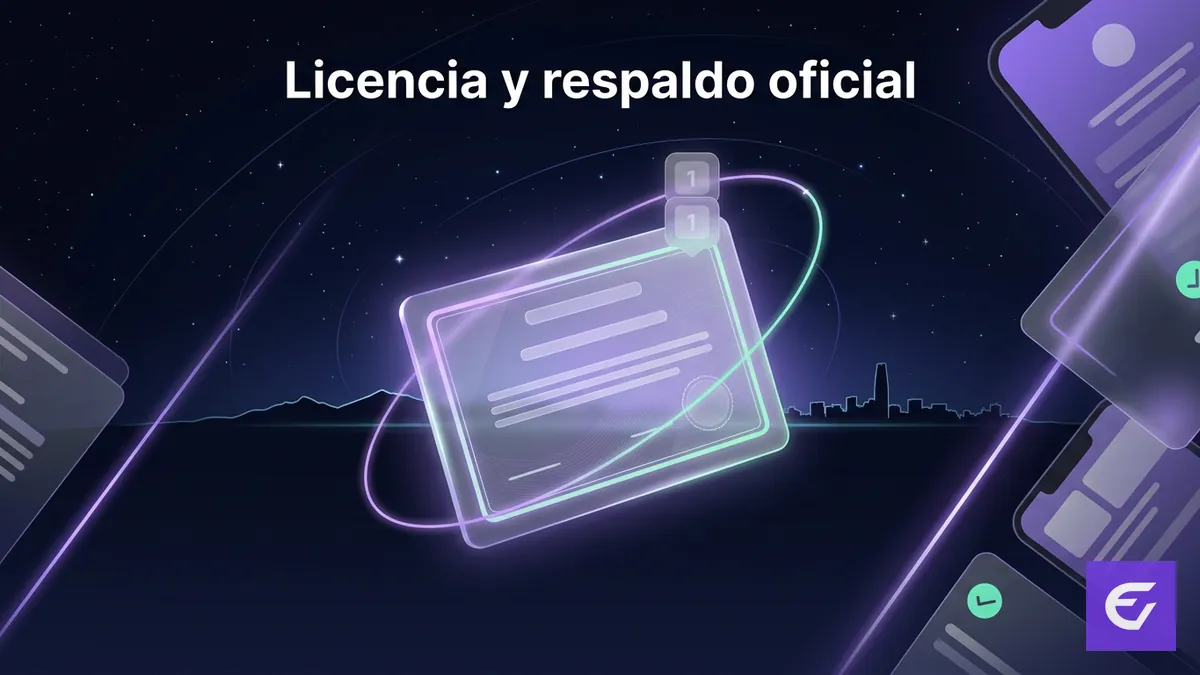Documento de licencia con doble cifra y horizonte de Santiago simbolizando la licencia de Estelarbet en Chile