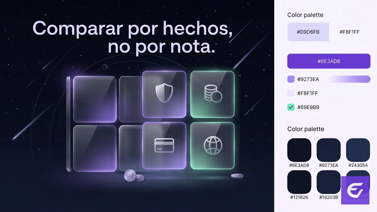 Cuadrícula de tarjetas de vidrio comparando hechos verificables sobre Estelarbet en Chile